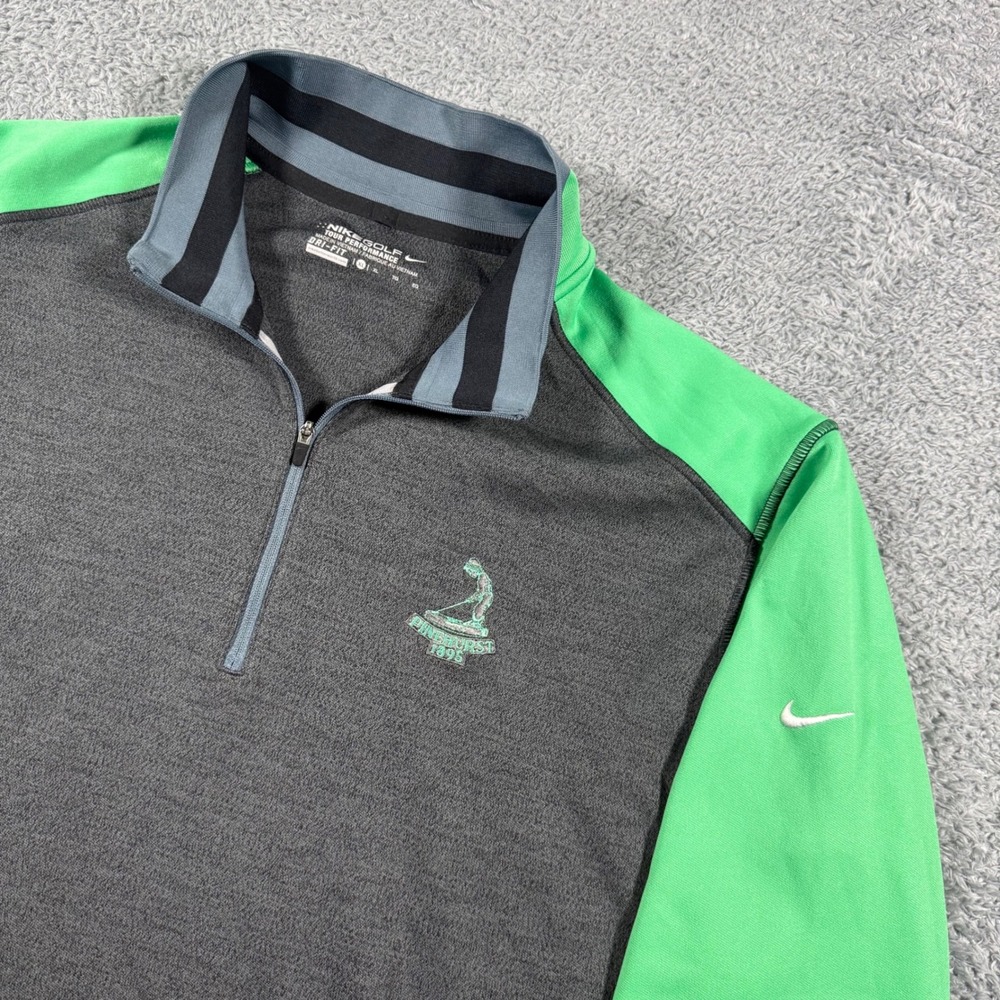 Nike Golf Pullover Men XL Gray Green Pinehurst 1895 Dri-FIT 1/4 Zip Performance